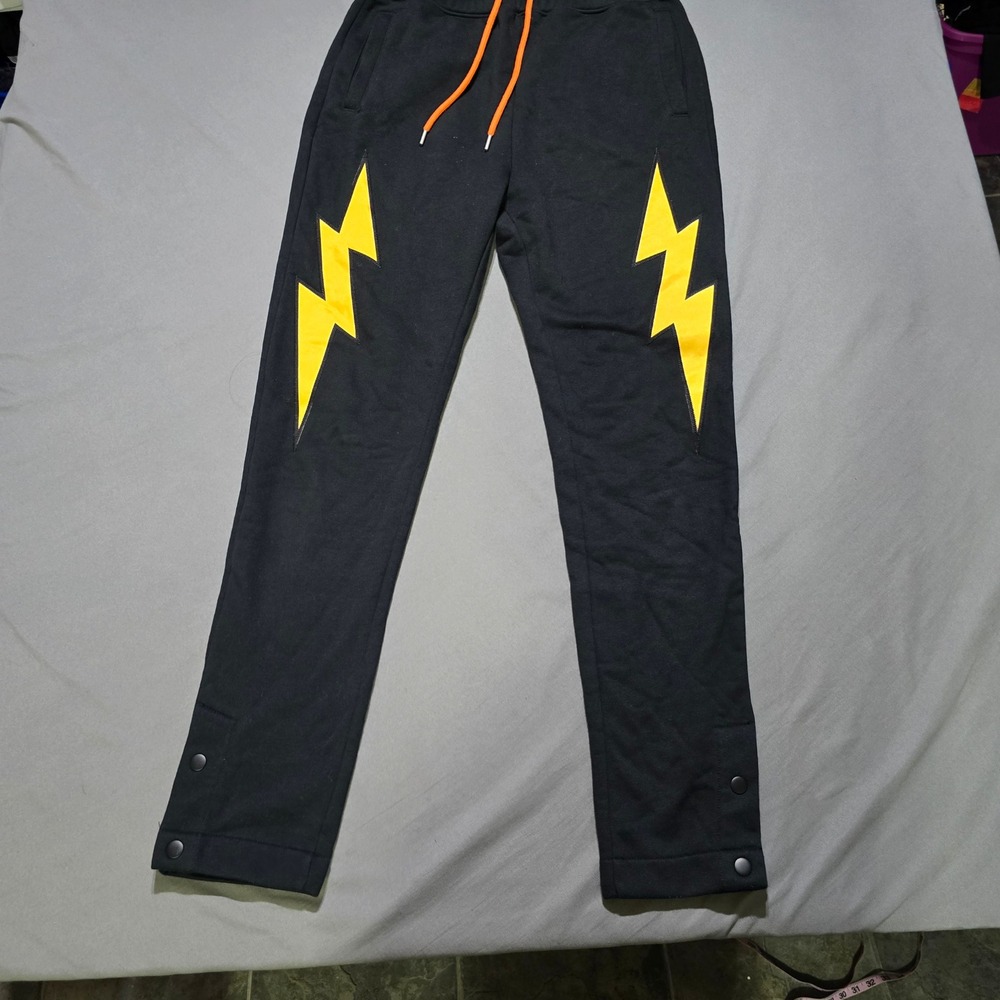 All City‎ Just Don Sweatpants Mens Medium Black Yellow Lightning Bolt Snaps
